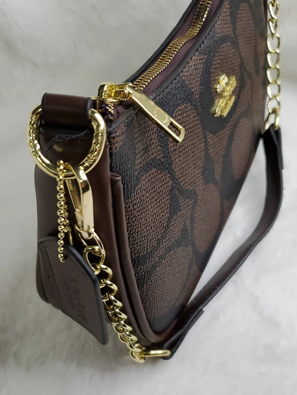 Brown Signature Canvas Shoulder Bag with Gold Chain Inspir@d Luxury Bag